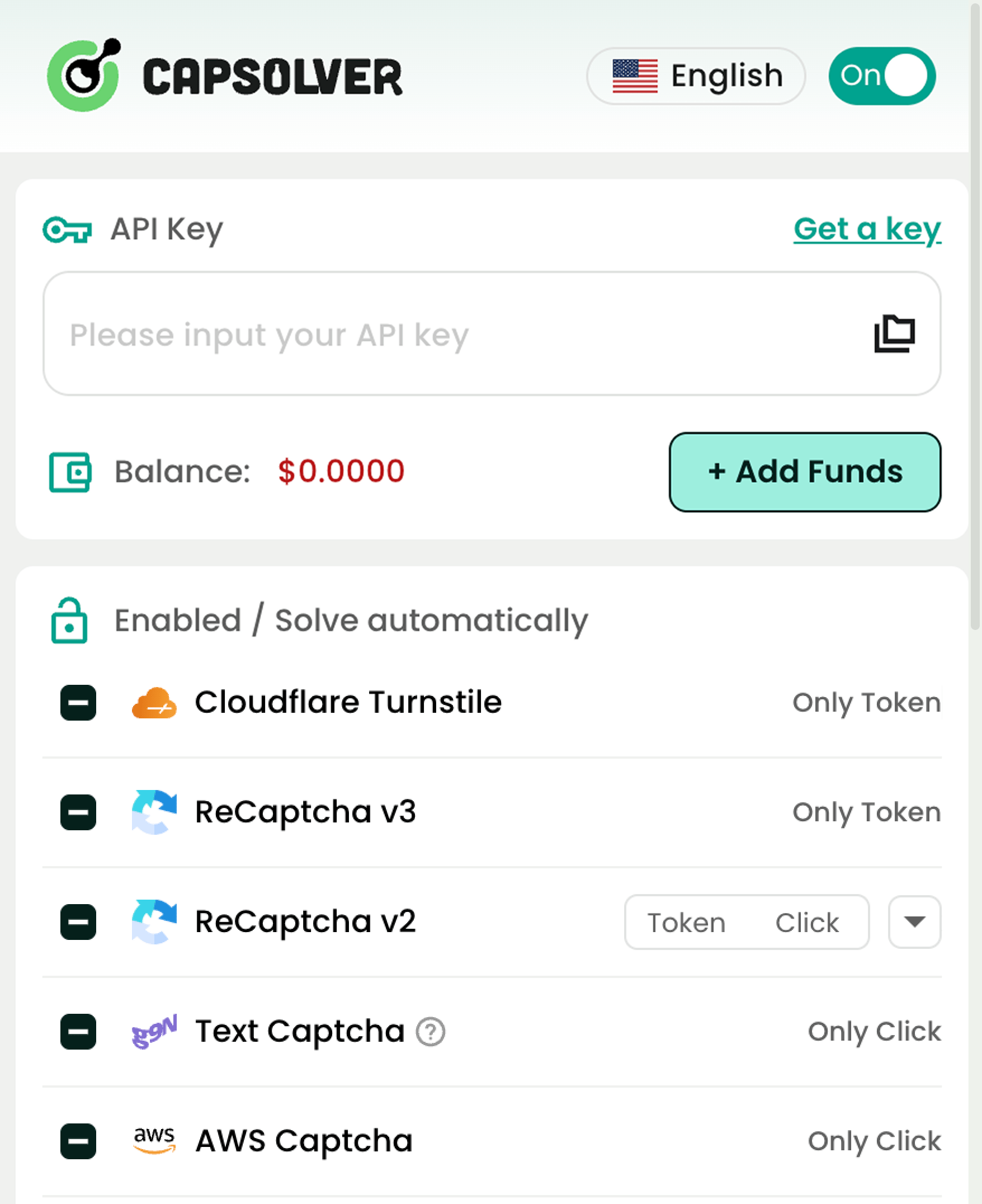 CapSolver extension and API for CAPTCHA solving.